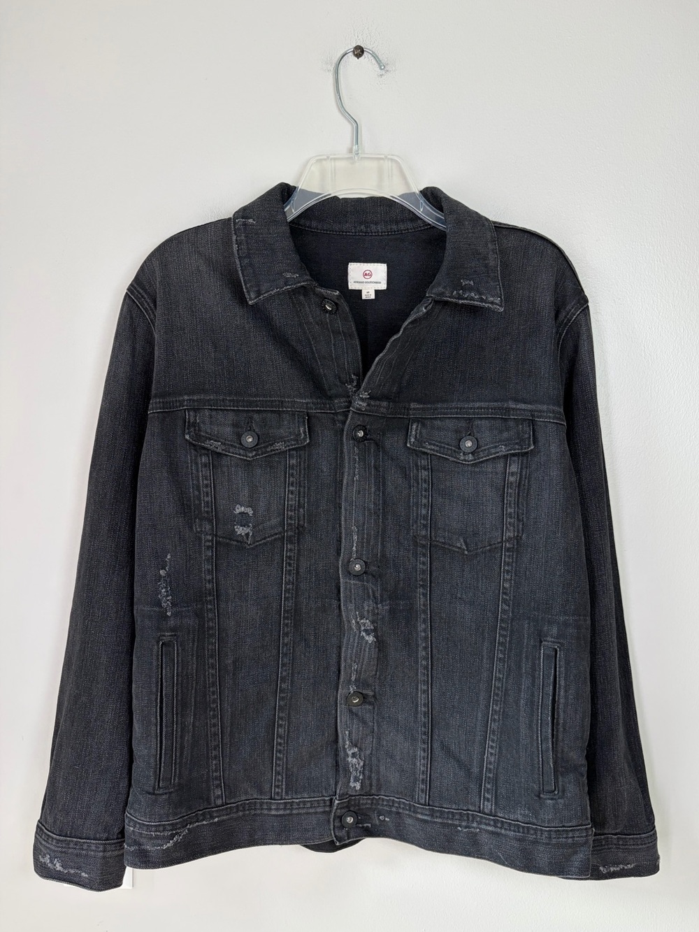 Ag Adriano Goldschmied Dark Gray Distressed Button Up Denim Trucker Jacket